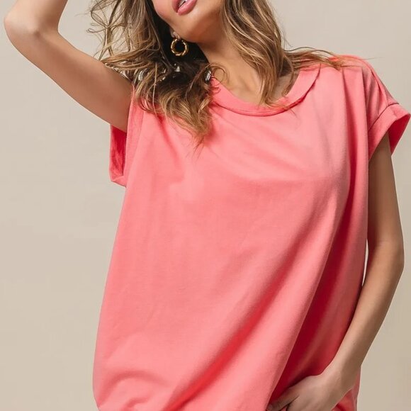 BiBi French Terry Drop Shoulder Basic Top - Picture 6 of 16